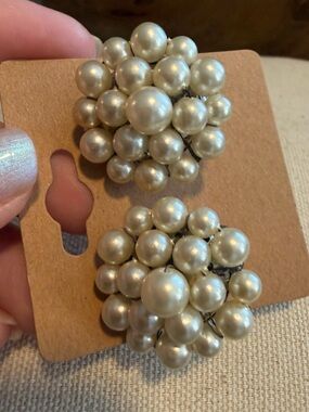 Vintage Cluster Pearl Ball Clip On Earrings Japan Stamp